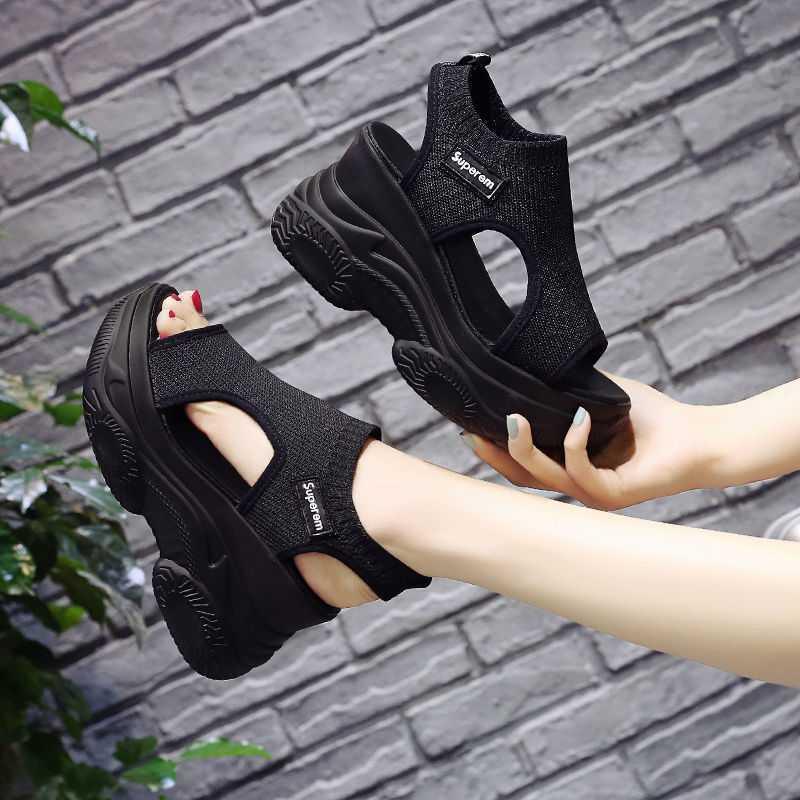 Japan And South Korea Station Trifle Sandals Women's Wild Thick-soled Slope Heel Sports Increase - Trendha