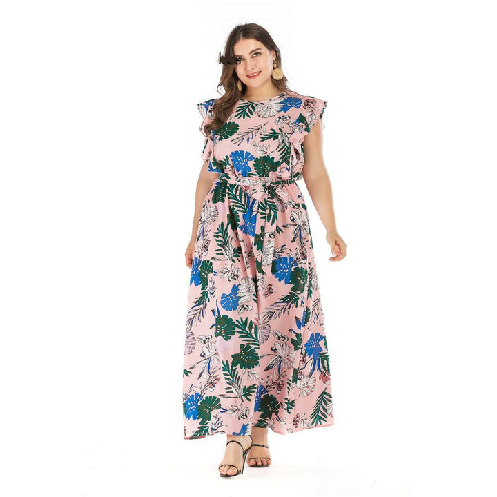 2019 summer bohemian elastic waist large swing dress 3xl 4xl - Trendha