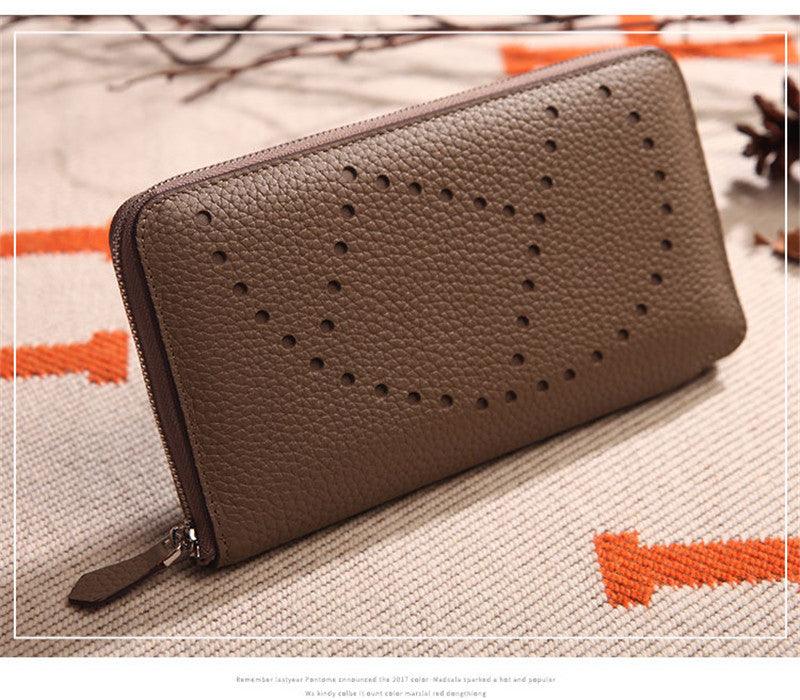 Lychee Pattern Top Layer Cowhide Classic Clutch - Trendha