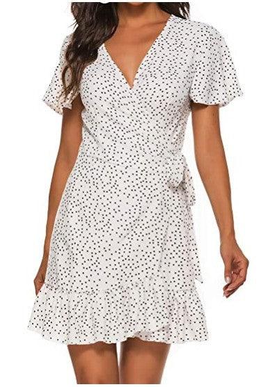 Women's Short-sleeved Printed Lace-up Dress - Trendha