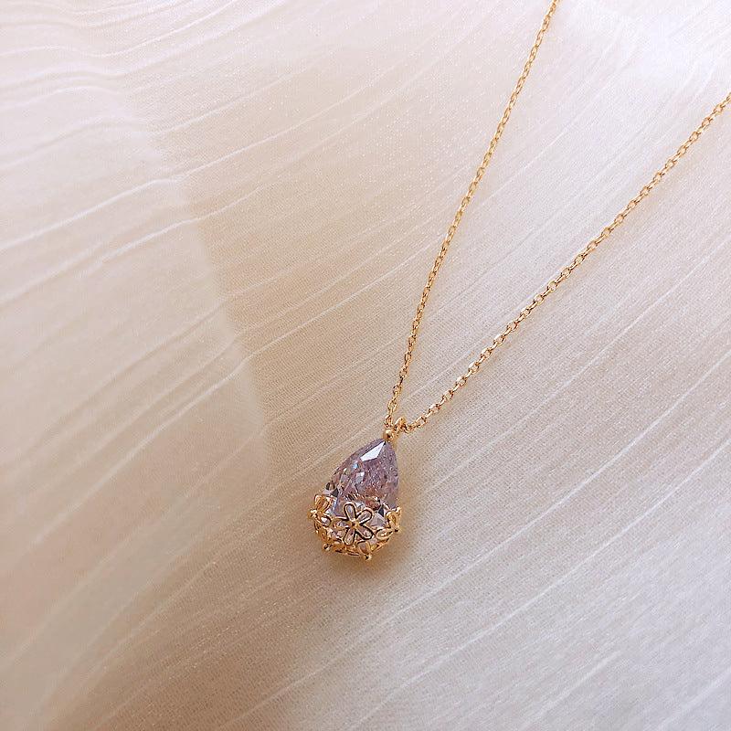 Crystal Water Drop Pendant Necklace Women - Trendha