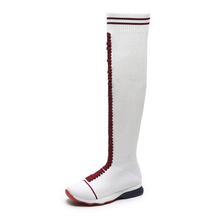 Autumn And Winter New Style Casual Flat-bottomed Thick-soled Knitted Stretch Socks Women's Boots - Trendha