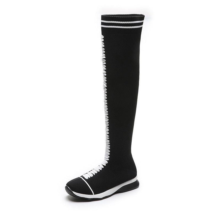 Autumn And Winter New Style Casual Flat-bottomed Thick-soled Knitted Stretch Socks Women's Boots - Trendha