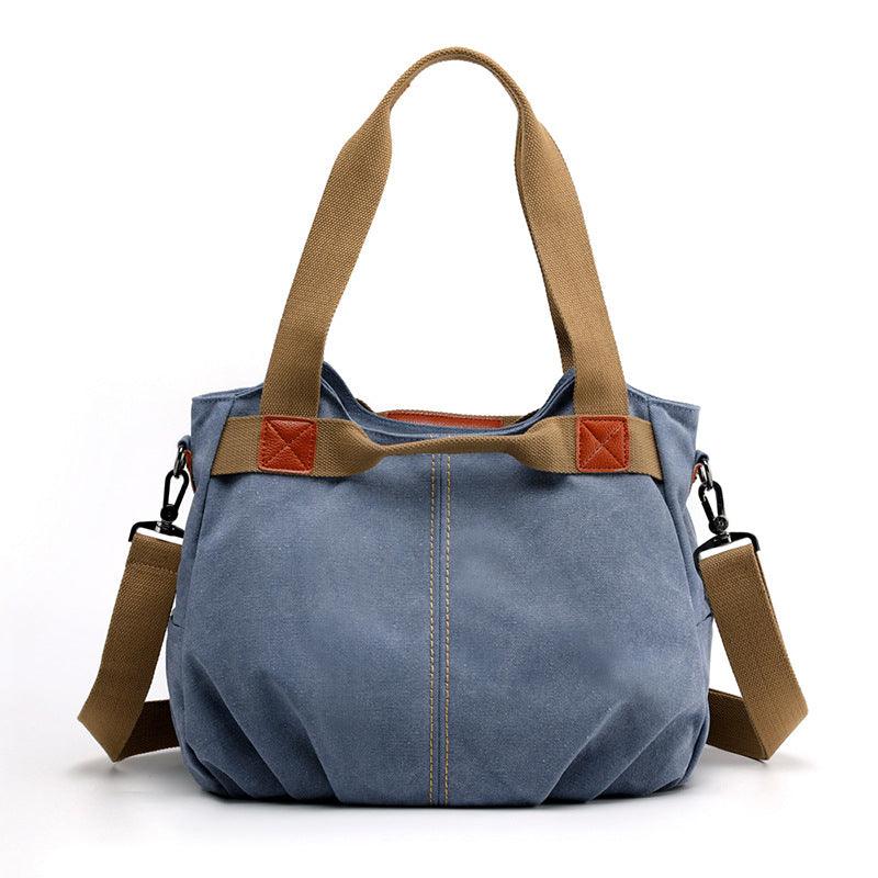 Large Capacity Simple Solid Color Multifunctional Portable Diagonal Canvas Bag - Trendha