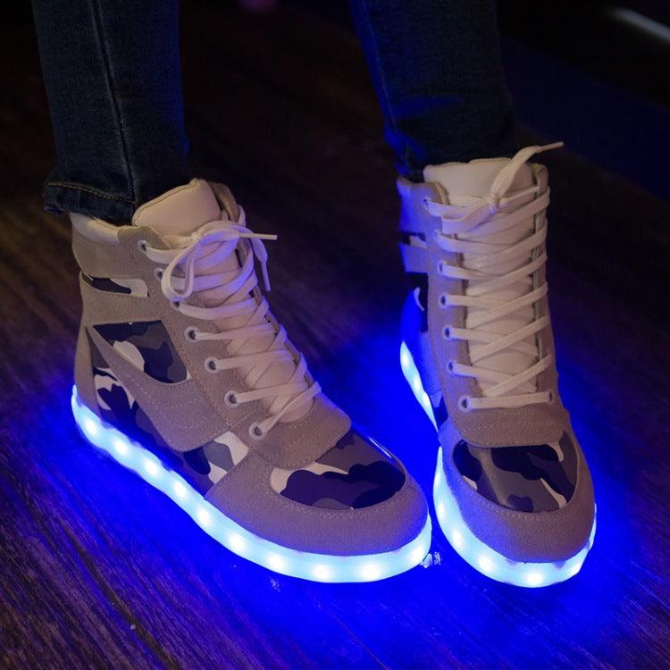 New Camouflage High Top LED Colorful Men And Women Couples Flashing Shoes - Trendha