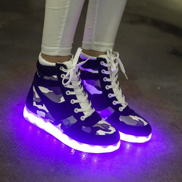 New Camouflage High Top LED Colorful Men And Women Couples Flashing Shoes - Trendha
