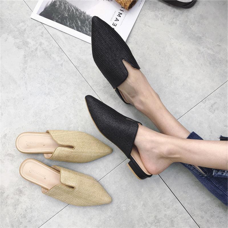 Women's Rattan-Grass Flat Mule Slippers