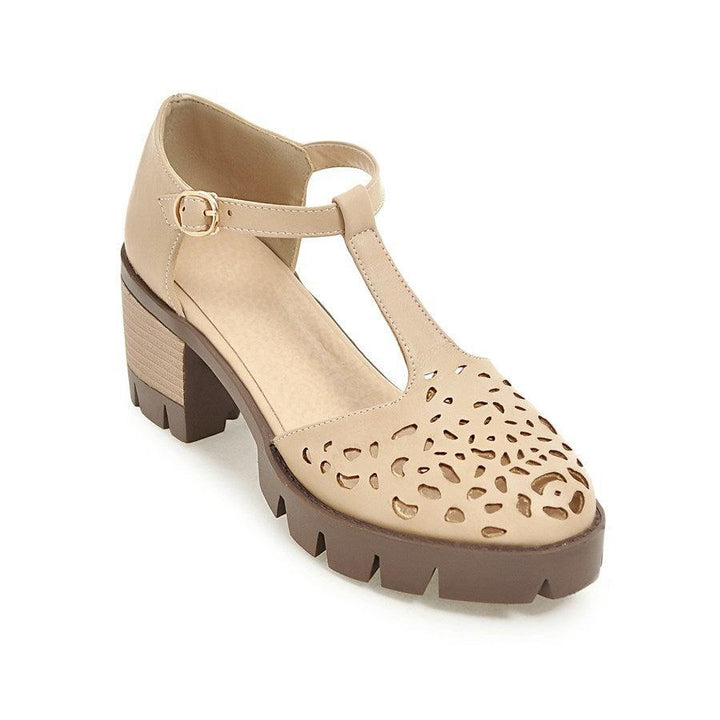 Hollow Rock Carved T-shaped Sandals - Trendha
