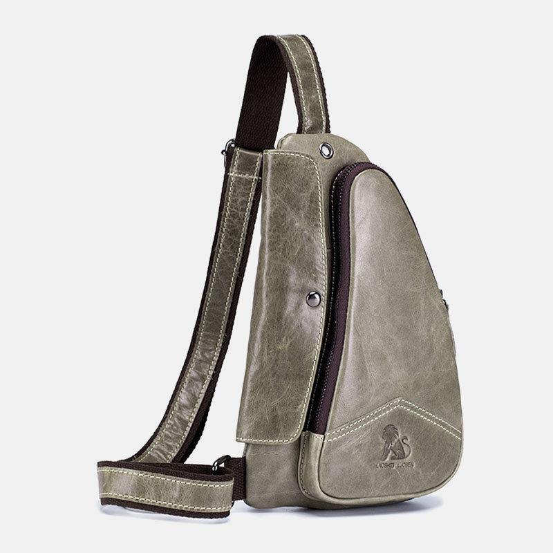 Men Genuine Leather Cowhide Triangle Shape Fashion Retro Business Shoulder Bag Chest Bag - Trendha