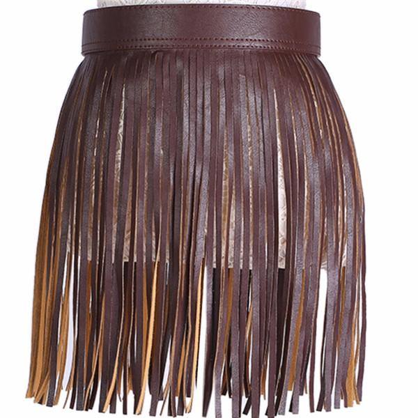 Women Tassel Fringed Belts Leather Snap Button Buckles - Fashionable and Versatile Accessories - Trendha