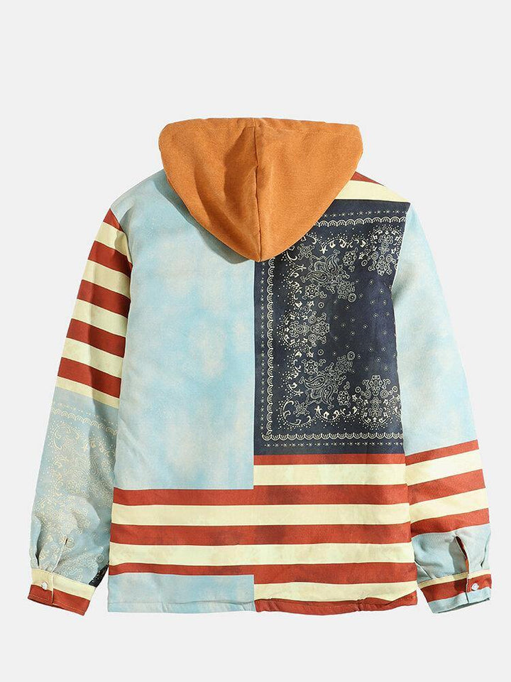 Mens Ethnic Style Print Stripe Vintage Hooded Shirt Jacket - Trendha