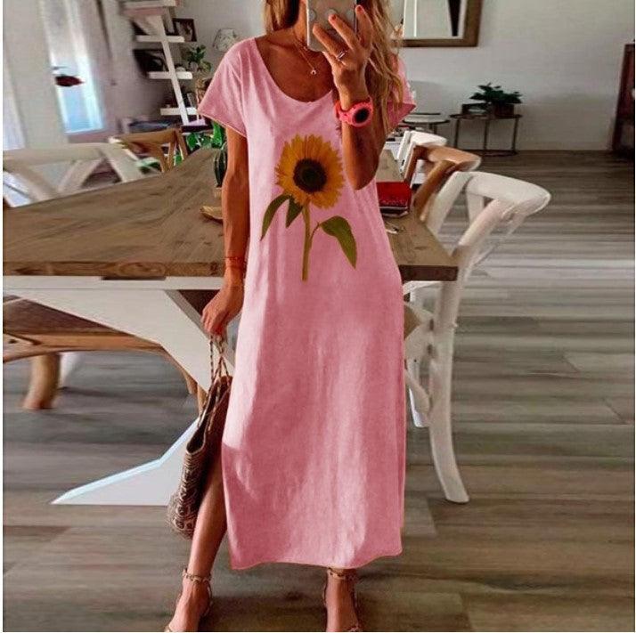 Sunflower printed side slit dress - Trendha