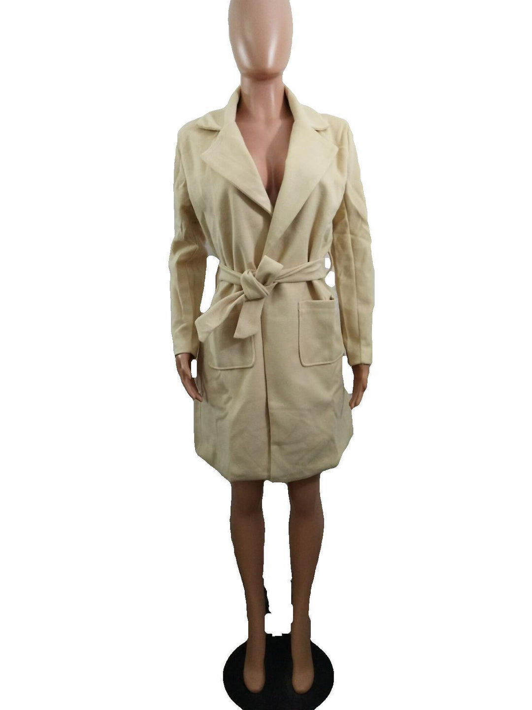 Lapel tie women woolen coat - Trendha