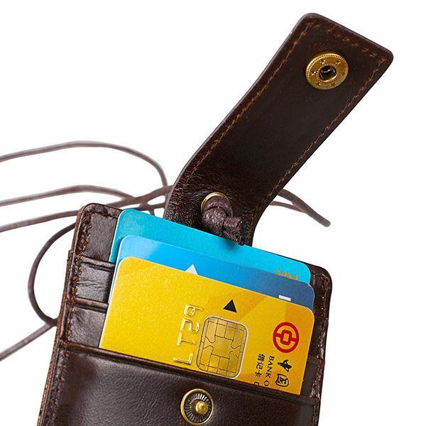 RFID Genuine Leather 4 Card Slot Neck Bag Card Holder - Trendha