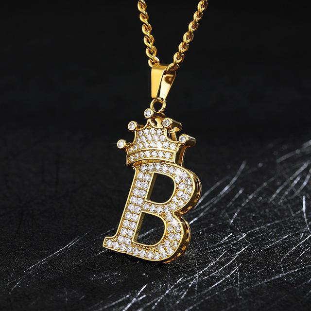A-Z Crown Alphabet Pendant Necklace - Trendha