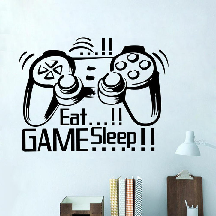 Creative Art Game Handle Wall Stickers "EAT SLEEP GAME" Black Vinyl Removable Printed Game Lovers Bedroom Wall Stickers Hot Play Game Handle Living Room Bedroom Personality Decoration Wall Stickers - Trendha