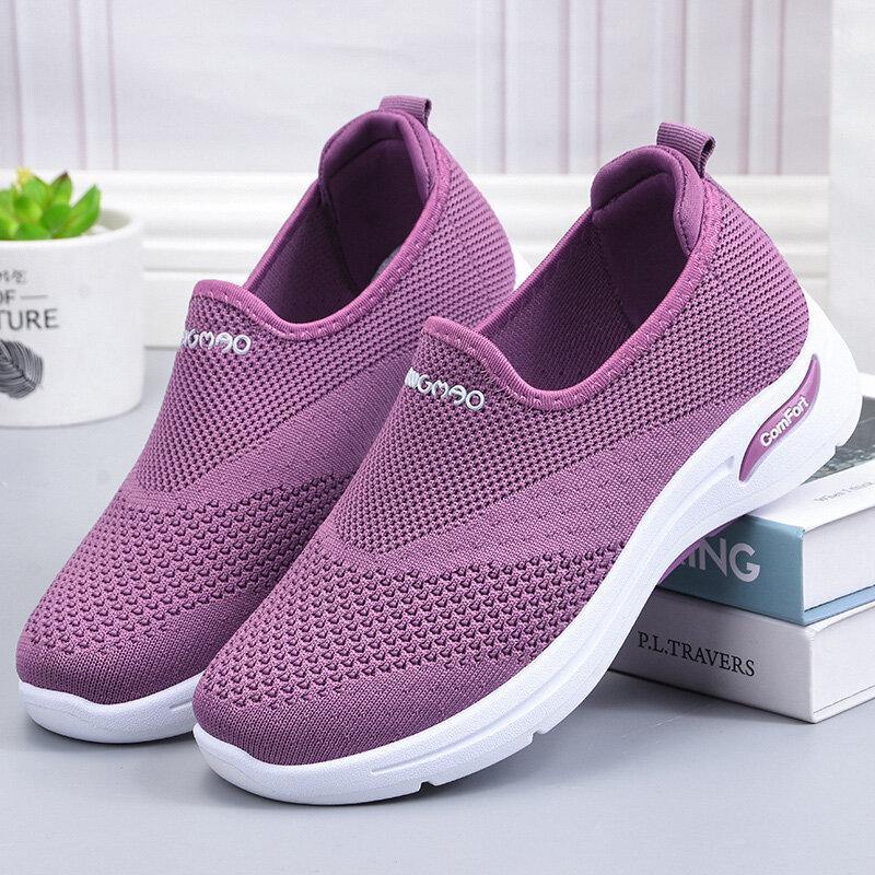 Women Solid Color Mesh Breathable Soft Antiskid Running Shoes - Trendha
