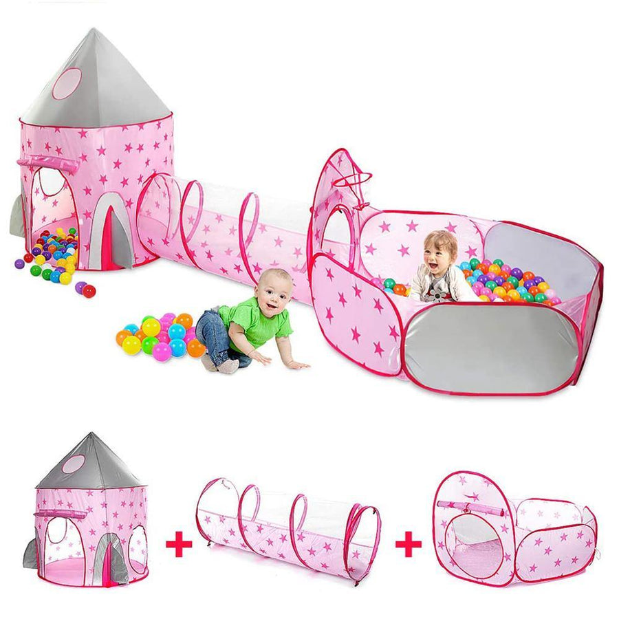 AUGIENB 3 in 1 Kids Ball Pit Tent with Crawling Tunnel Teepee for Kids Indoor Outdoor Fold Up Playhouse Set for Babies Toddlers Boys Girls - Trendha