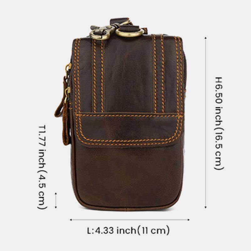 Men Multifunctional Large Capacity 6.3 Inch Phone Bag Genuine Leather Waist Bag Wear-resistant Belt Bag With Hook - Trendha