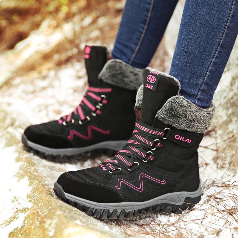 Autumn and winter outdoor snow boots female ski boots Travel boots hiking shoes in the tube warm and velvet cotton shoes - Trendha