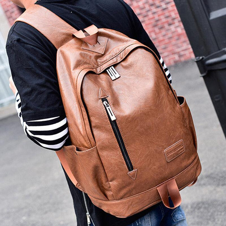 Men Faux Leather Casual Fashion 14 Inch Laptop Bag School Bag Travel Backpack - Trendha