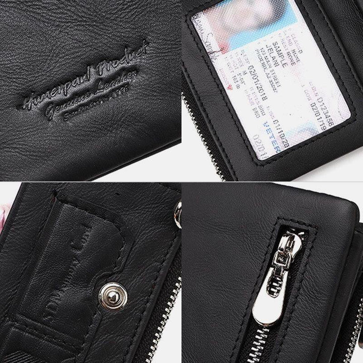 Men Genuine Leather RFID Anti-theft Zipper Multi-slot Card Holder Wallet - Trendha