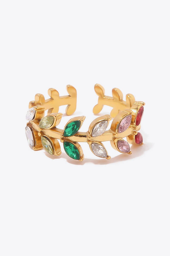 Zircon 18K Gold-Plated Leaf Open Ring - Trendha