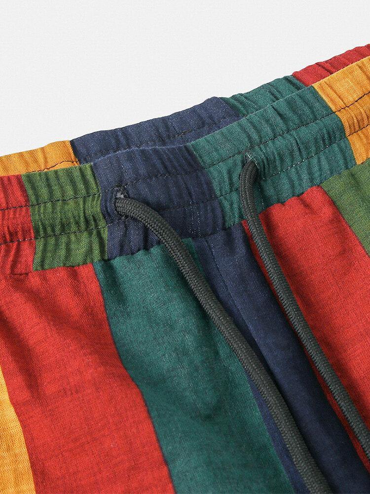 Mens Cotton Breathable Colorful Striped Drawstring Casual Shorts - Trendha