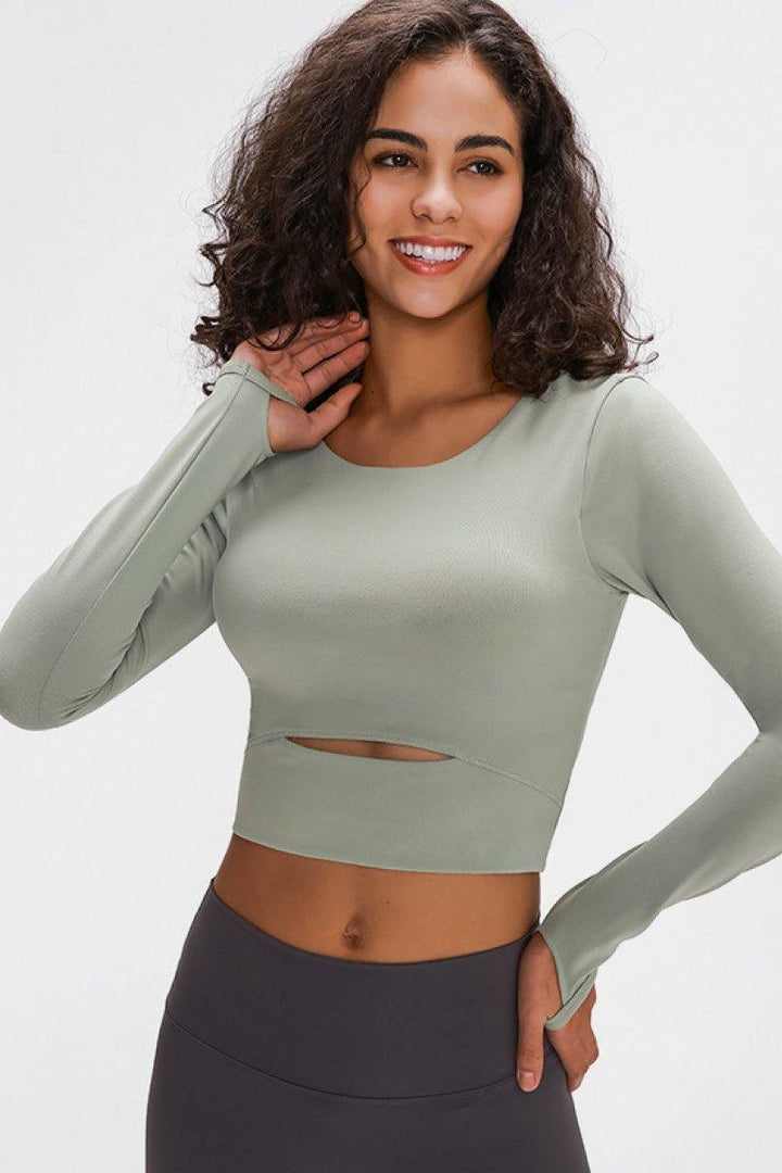 Long Sleeve Cropped Top With Sports Strap - Trendha