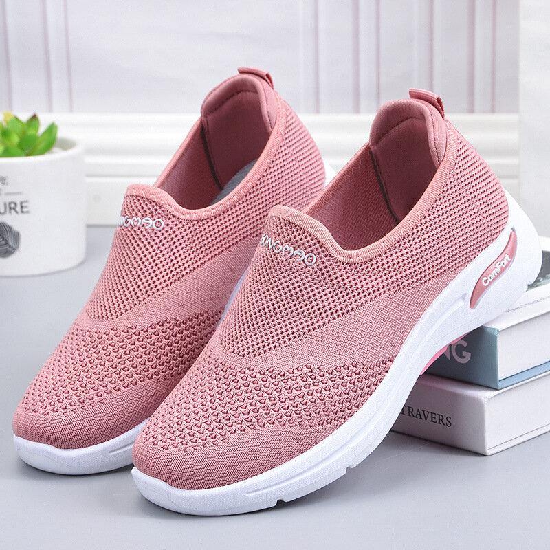 Women Solid Color Mesh Breathable Soft Antiskid Running Shoes - Trendha