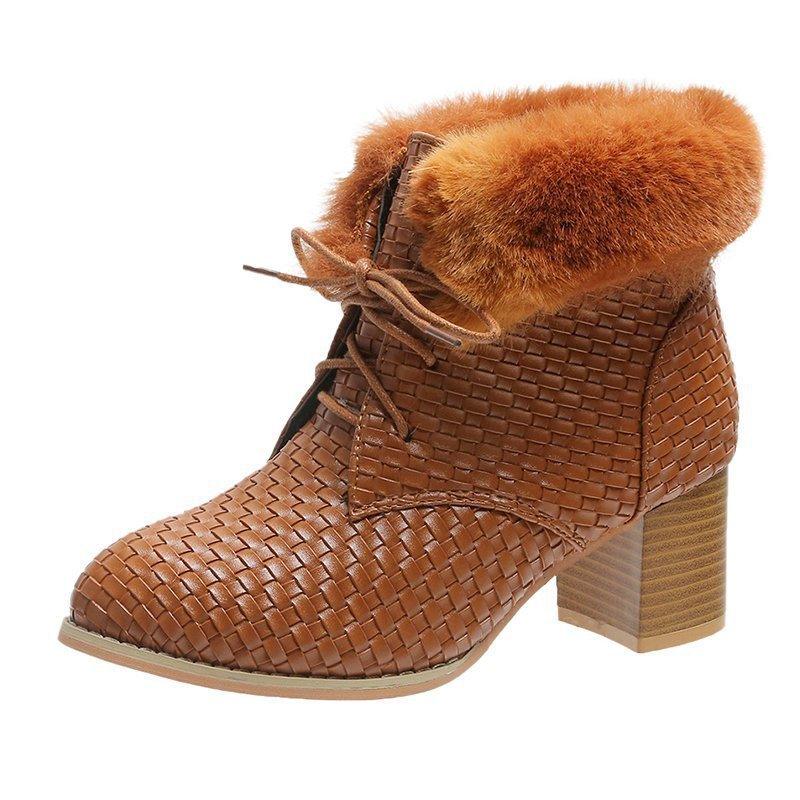 Block-heeled warm high heels - Trendha