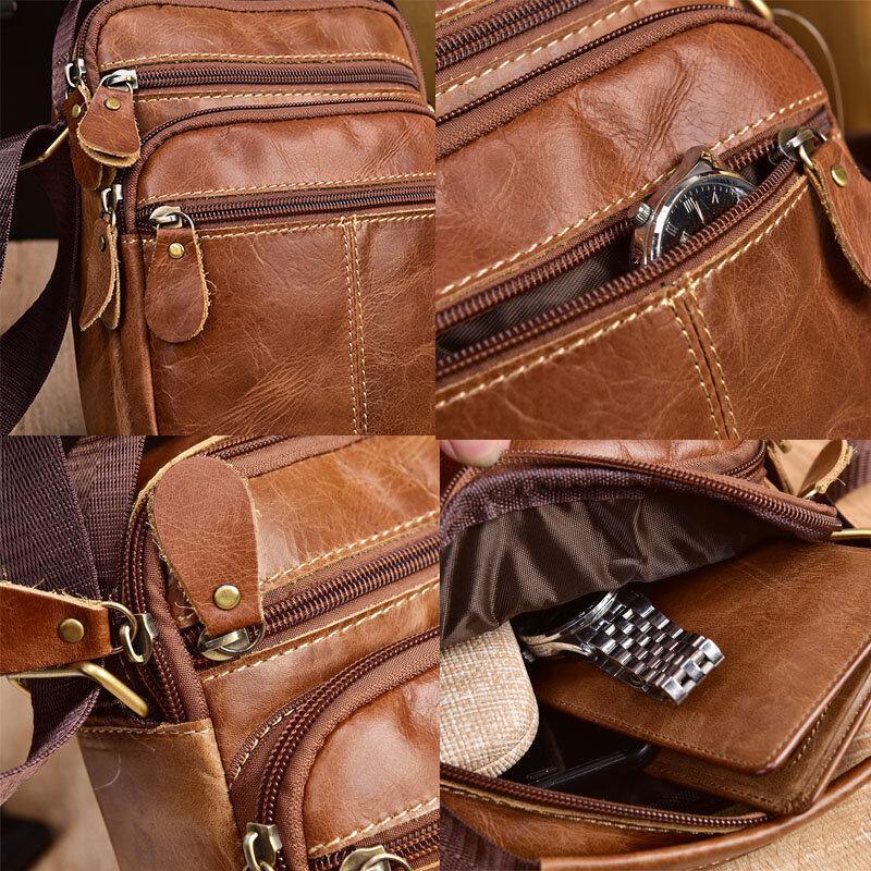 Men Genuine Leather Multi-pocket Vintage 6.3 Inch Phone Bag Crossbody Bags Shoulder Bag Handbag - Trendha