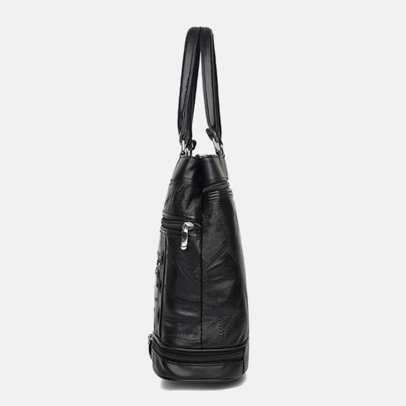 Women Genuine Leather Geometric Pattern Color Matching Vintage Large Capacity Handbags Shoulder Bag Crossbody Bags - Trendha