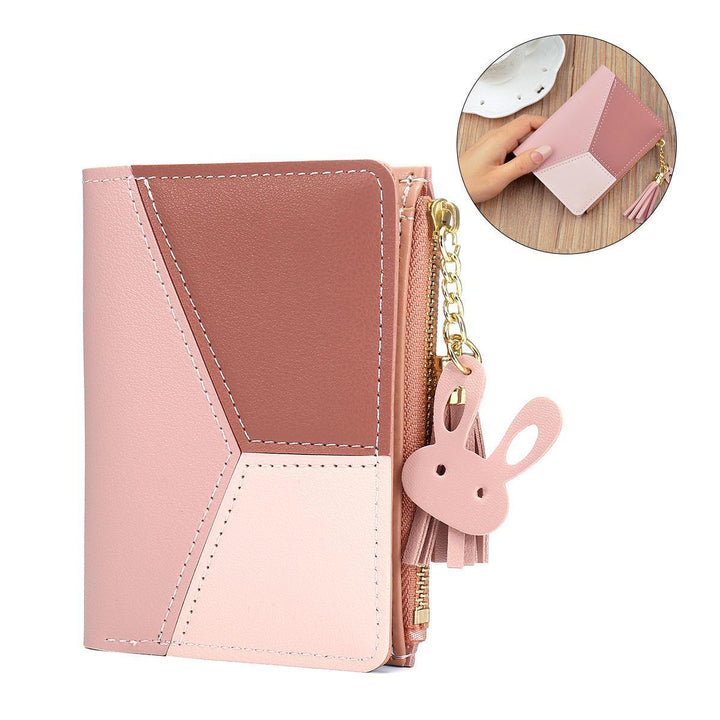 Tassels PU Leather Multi-Slots Short Money Bag Slim Card Holder Purse Wallet for Women and Ladies with Heart-Shaped Metal Tassels Pendant Gift Bifold Clutch - Trendha