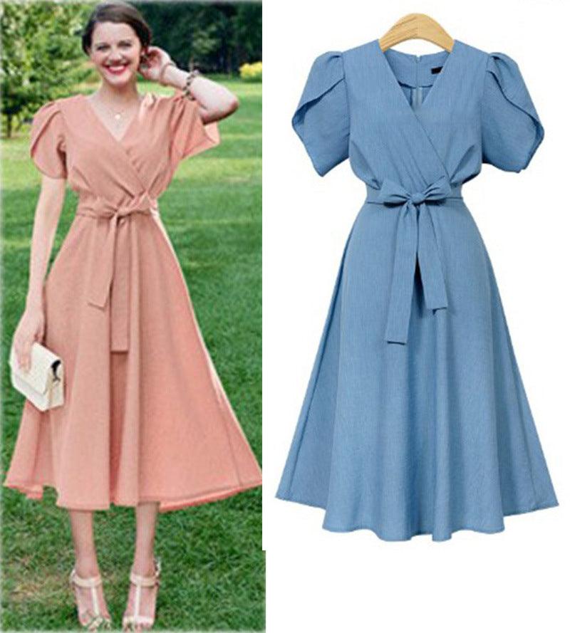 V-neck waist dress - Trendha