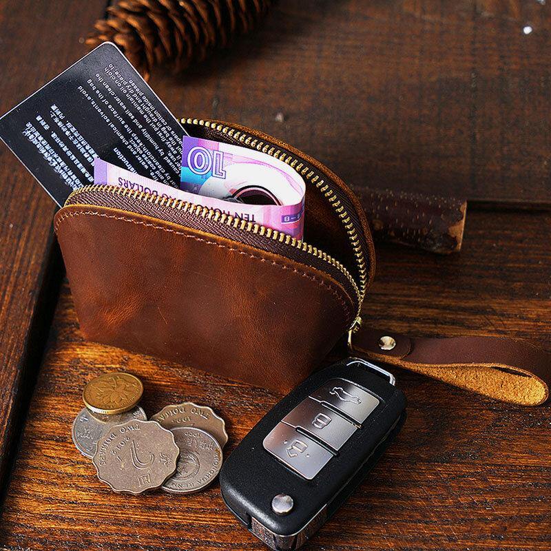 Men Genuien Leather Retro Mini Cute Hand-carry Storage Bag Coin Bag Wallet - Trendha