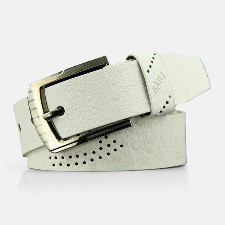Men PU Leather 110CM Letter Pattern Casual Retro Hollow Pin Buckle Pants Belt - Trendha