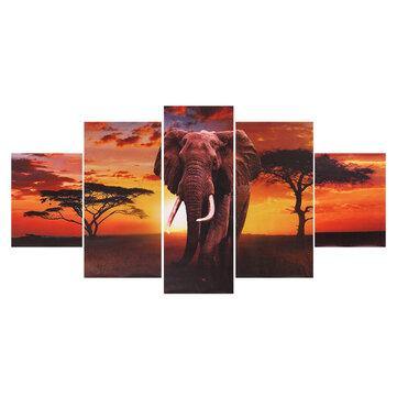 5Pcs Elephant Wall Decorative Paintings Canvas Print Art Pictures Frameless Wall Hanging Decor for Home Office - Trendha