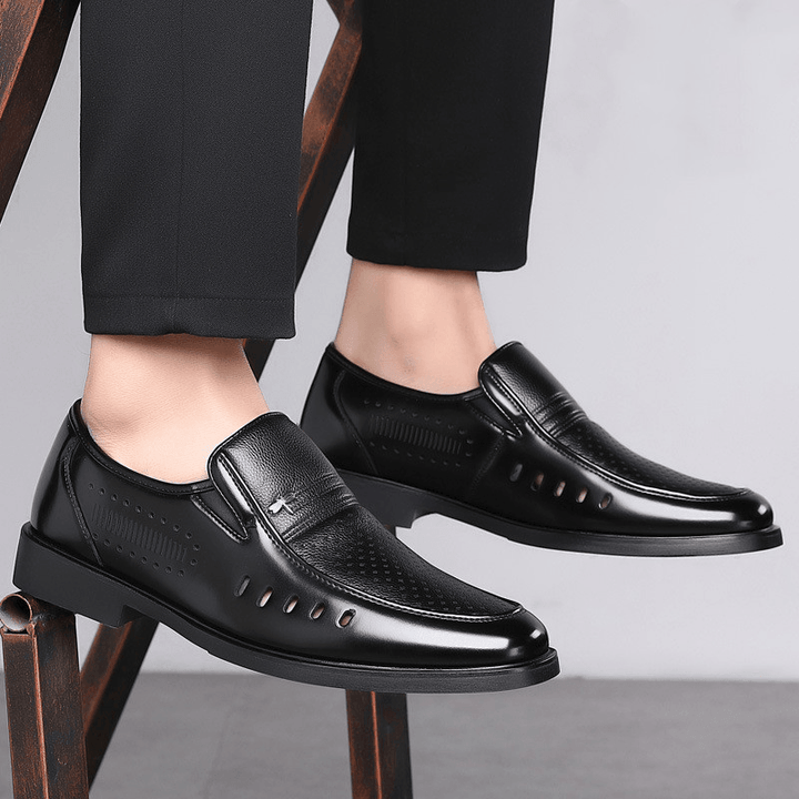 Men Microfiber Leather Breathable Hollow Out Casual Dress Shoes - Trendha