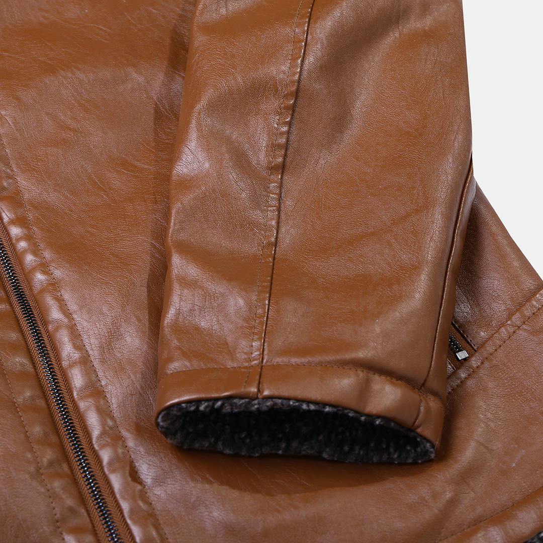Mens Vintage PU Thick Wearproof Zipper Inside Pocket Windproof Casual Jacket - Trendha