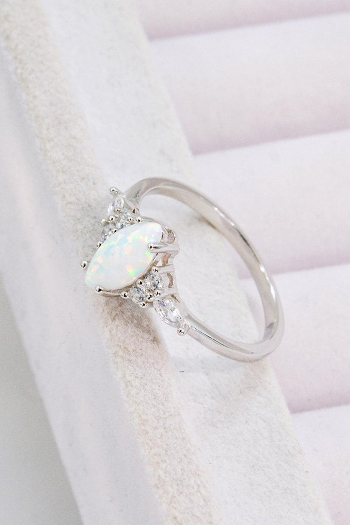 Opal and Zircon Platinum-Plated Ring - Trendha