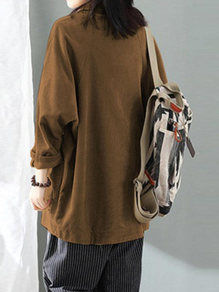 Women Corduroy Lapel Solid Full Sleeve Retro Leisure Front Pockets Suit - Trendha
