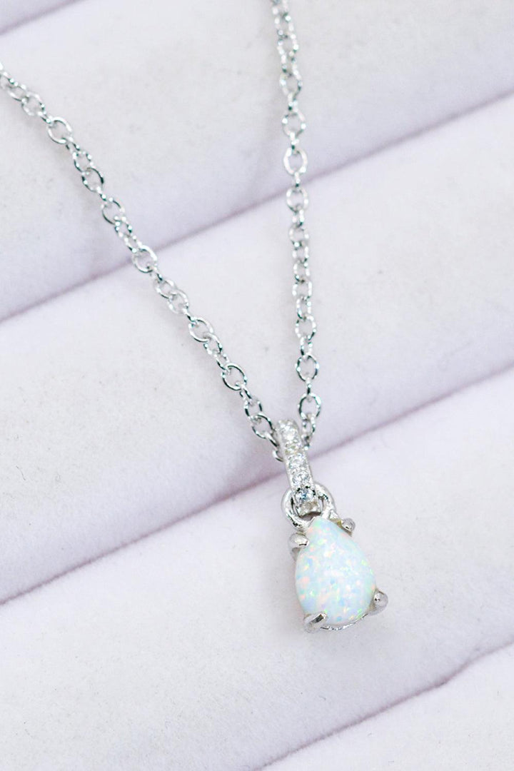 Opal Pendant 925 Sterling Silver Chain-Link Necklace - Trendha