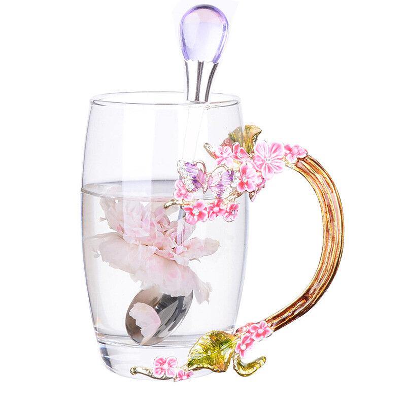 Enamel Flower Tea Mug Exquisite Plum Coffee Cup Handmade Crafts Christmas Gifts - Trendha