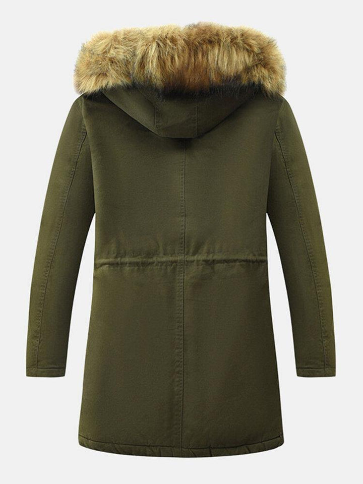 Mens Warm Fur Hooded Drawstring Waist Thick Coats With Pocket - Trendha