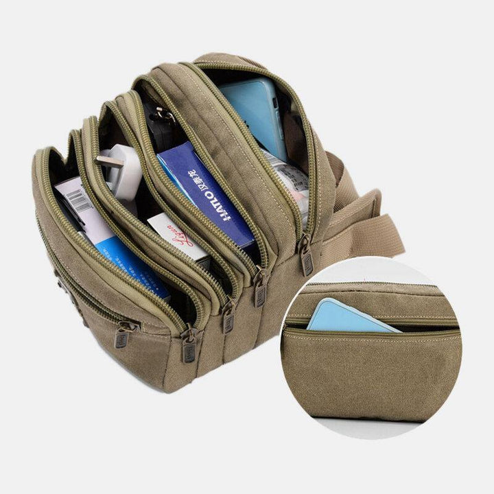 Men Waterproof Multi-pocket Waist Bag Canvas Large Capacity Multi-purpose Phone Bag Chest Bag Crossbody Bag Shoulder Bag - Trendha