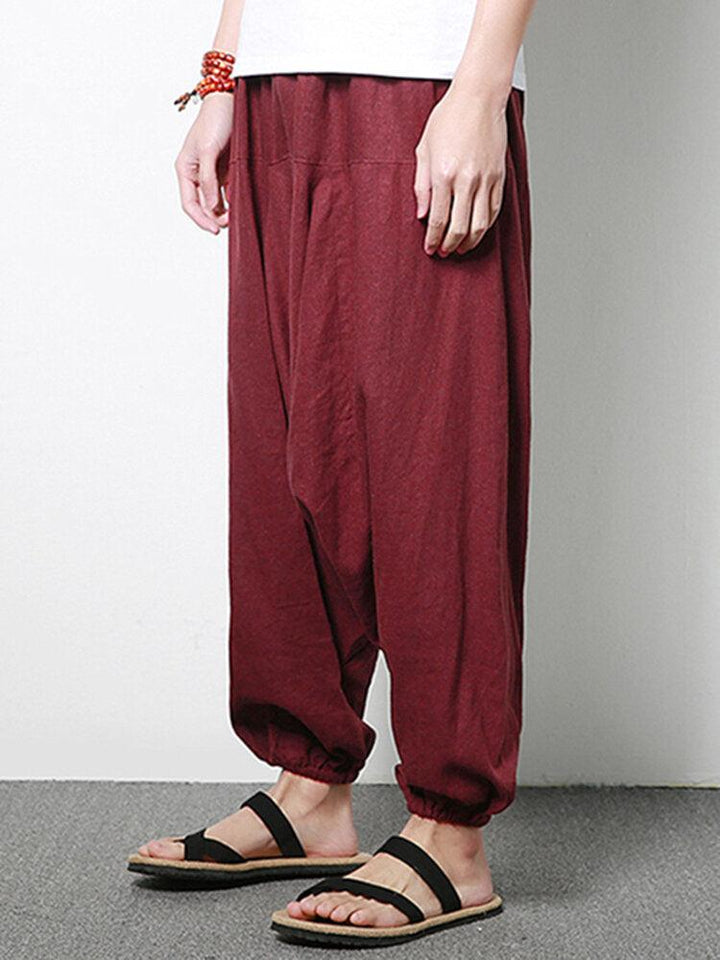 Men Cotton Linen Harem Pants - Casual Comfort with Fashionable Wide Legs - Trendha