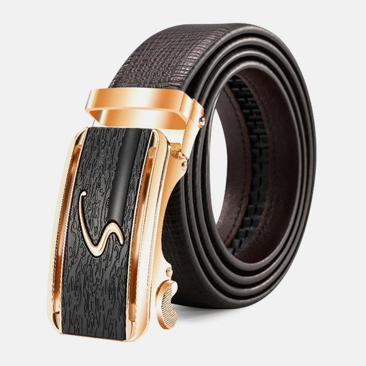 Men Genuine Leather Automatic Buckle 120CM Ratchet Dress Belt Business Jeans Suits Cowhide Belt - Trendha
