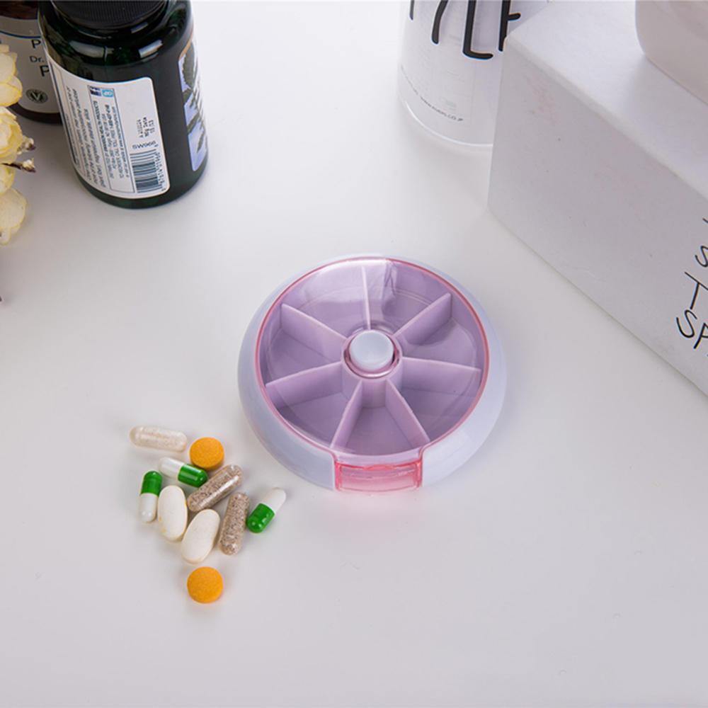 7 Cases Round Pill Box 7 Days Plastic Storage Box Rotating Portable Pill Box Case - Trendha