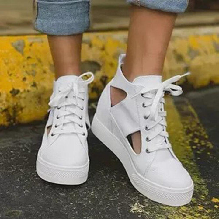 Women Canvas Cut Out Wearable Hidden Increase Casual Flat Shoes - Trendha